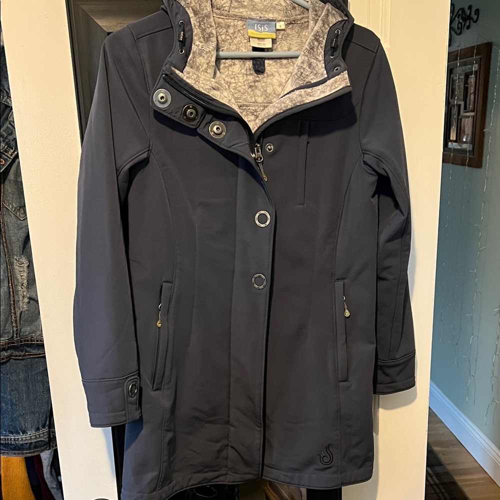 Isis Dark Blue Hooded Trench Coat